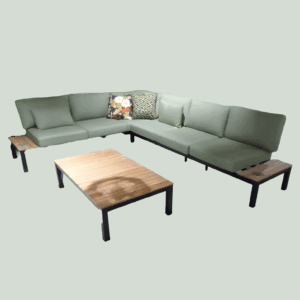 Tori loungeset black/teak 255x325 cm incl. emerald green kussens en tafel