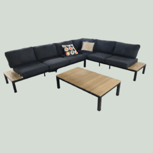 Tori loungeset black/teak 255x325 cm incl. mixed grey kussens en tafel