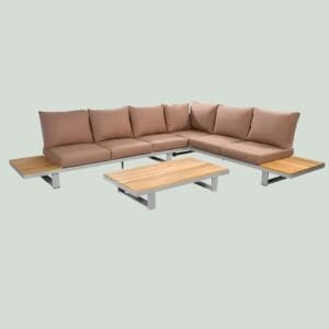 YOI Funsui loungeset compleet + coffee table aluminium salix/teak - salix/teak/terracotta AW