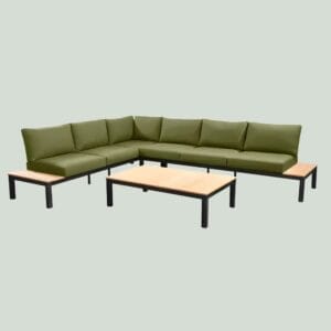 YOI Tori loungeset compleet + coffee table aluminium black/teak - black/teak/emerald green
