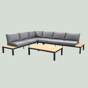 YOI Tori loungeset compleet + coffee table aluminium black/teak - black/teak/mixed grey