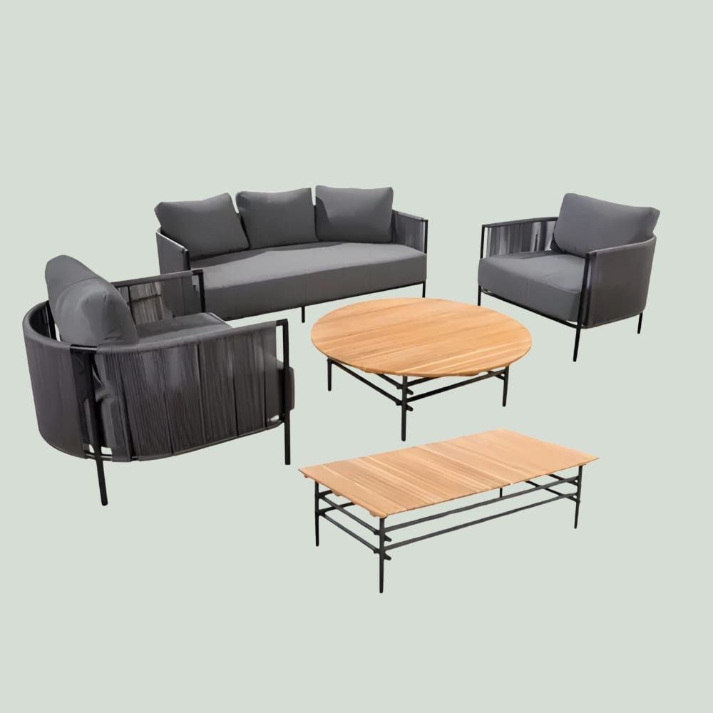 YOI Umi loungeset compleet + Ki coffee table + Ki side table aluminium - black/rope grey